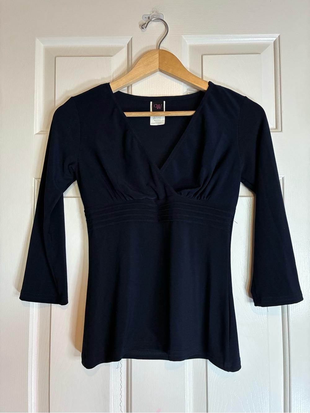 Wrapper Blue V-Neck Empire Long Sleeve Top